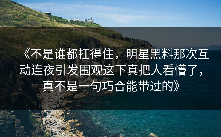 《不是谁都扛得住，明星黑料那次互动连夜引发围观这下真把人看懵了，真不是一句巧合能带过的》