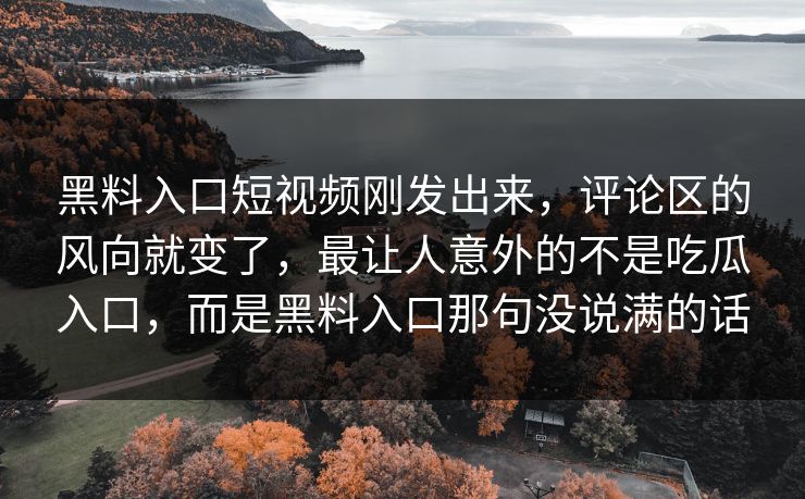 黑料入口短视频刚发出来，评论区的风向就变了，最让人意外的不是吃瓜入口，而是黑料入口那句没说满的话